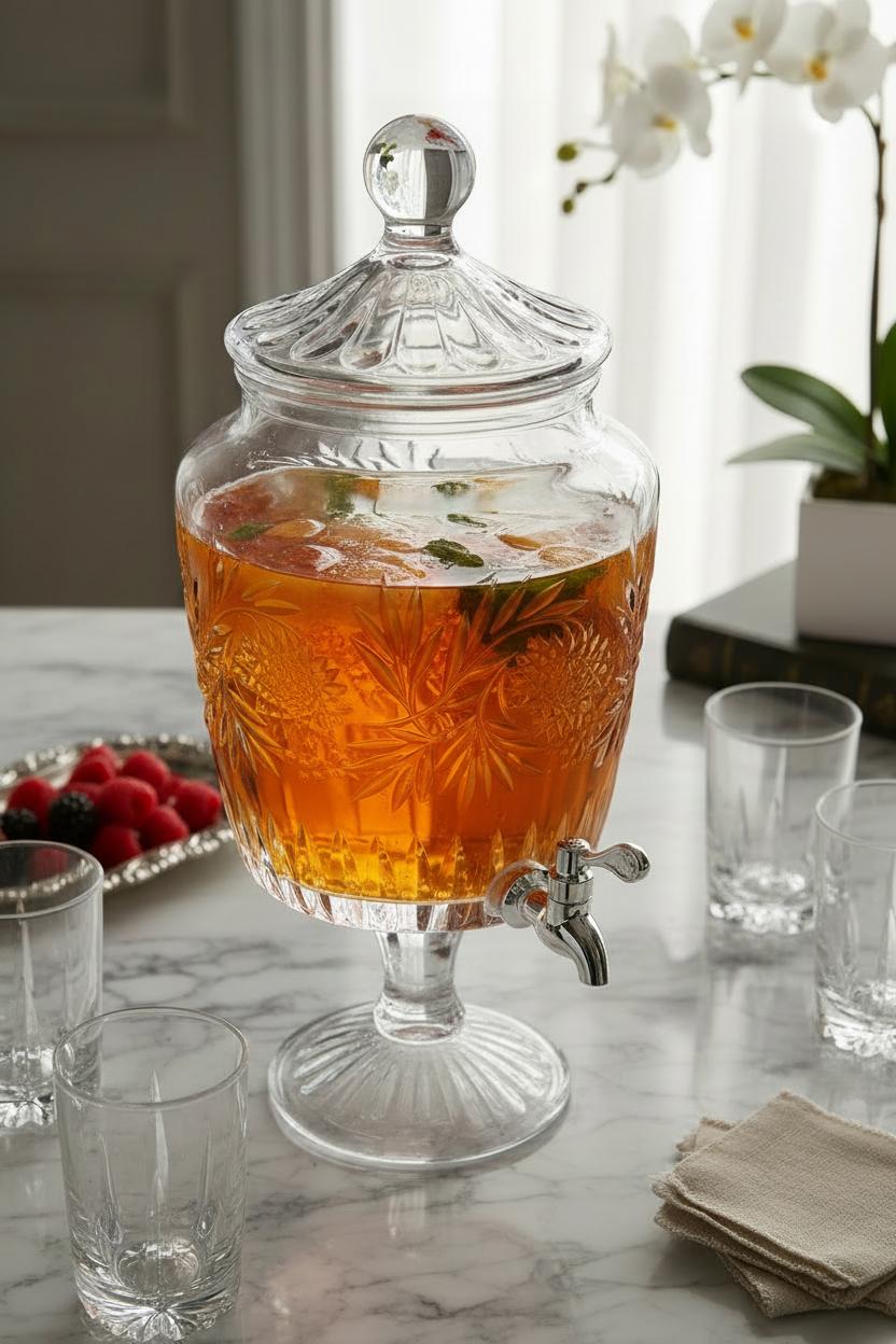 Crystal Glass Beverage Dispenser - White Marble