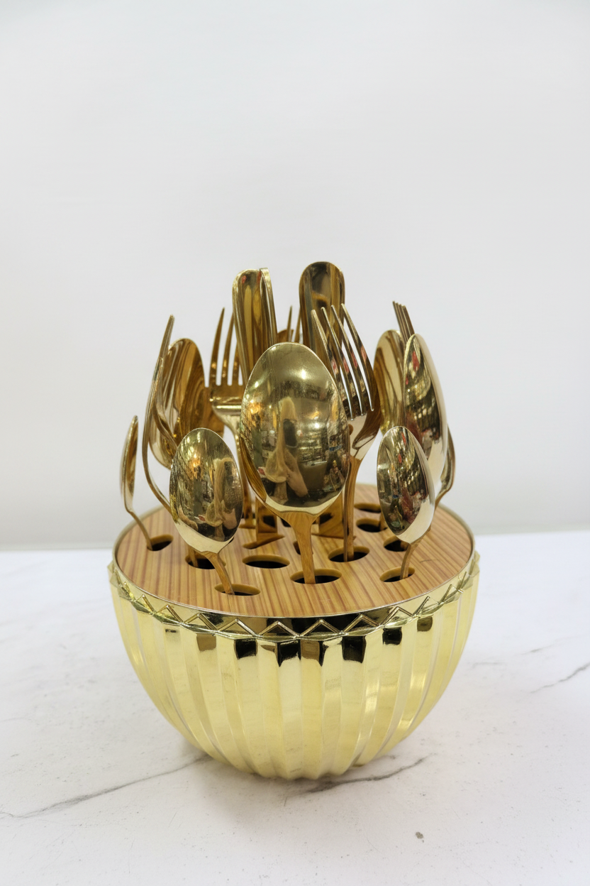 Luxury Pineapple Gold Cutlery Set 24PCS | Stainless Steel Dinner Spoon Fork Knife Set | Dining Table Set