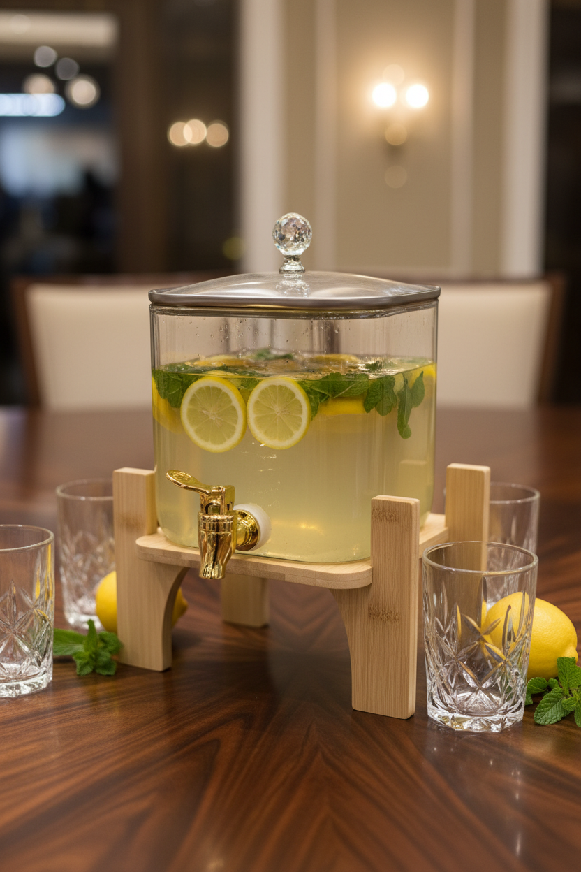 Elegant Glass Beverage Dispenser on Luxurious Table