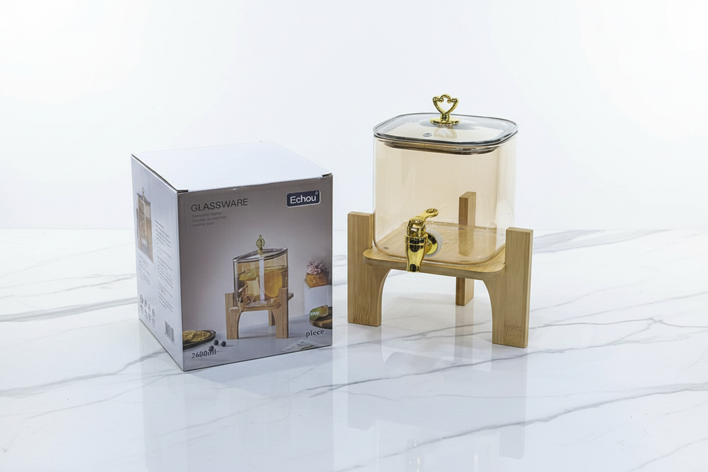Glass Dispenser with Box on White Marble