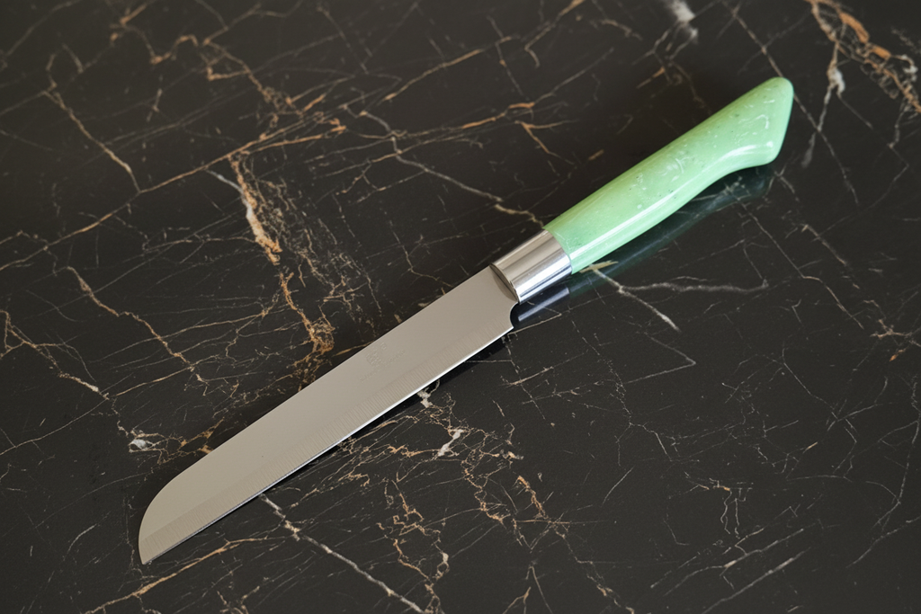 Green Knife on Dark Marble