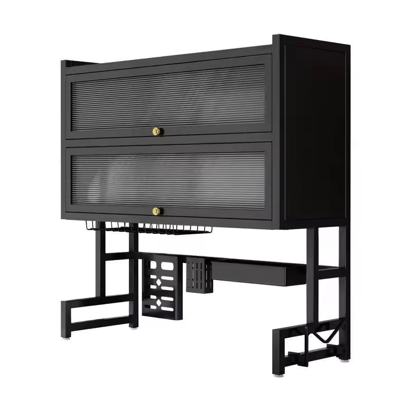 Over the Sink Kitchen Rack Double Tier with Glass Door – Space Saving Dish Storage Shelf
