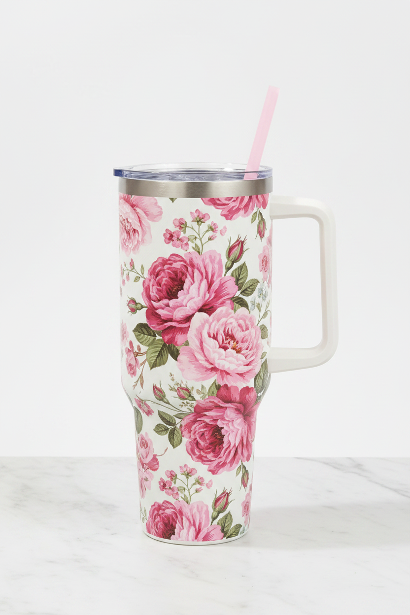 White Floral Tumbler